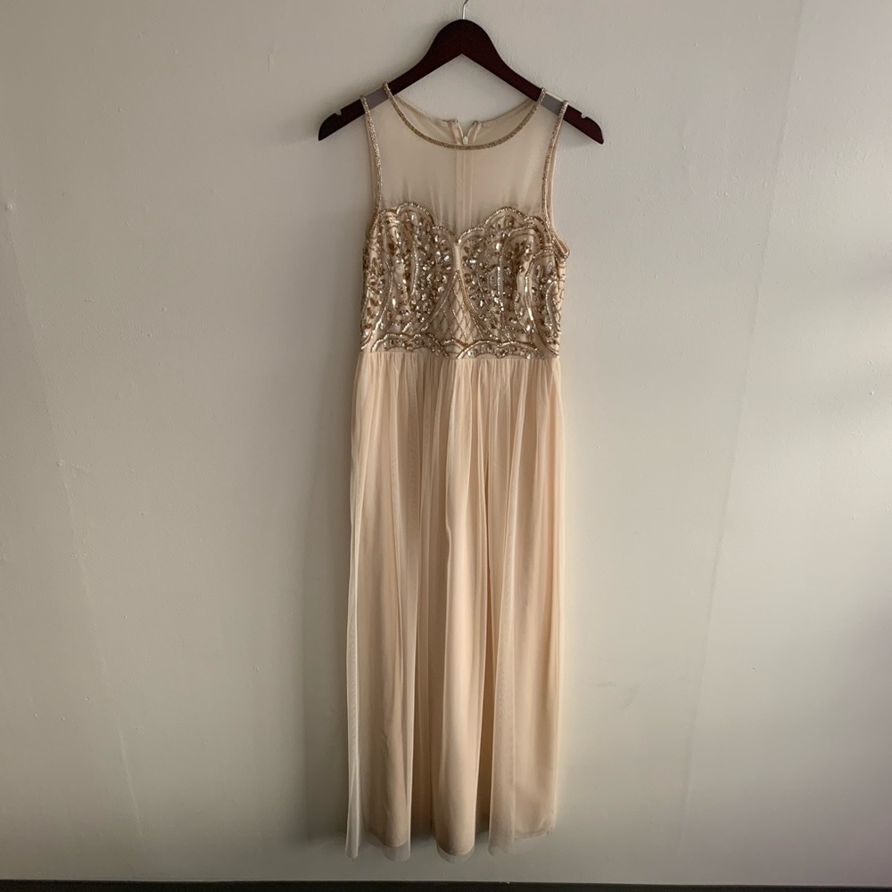 Adrianna Papell Almond Embroidered Gown